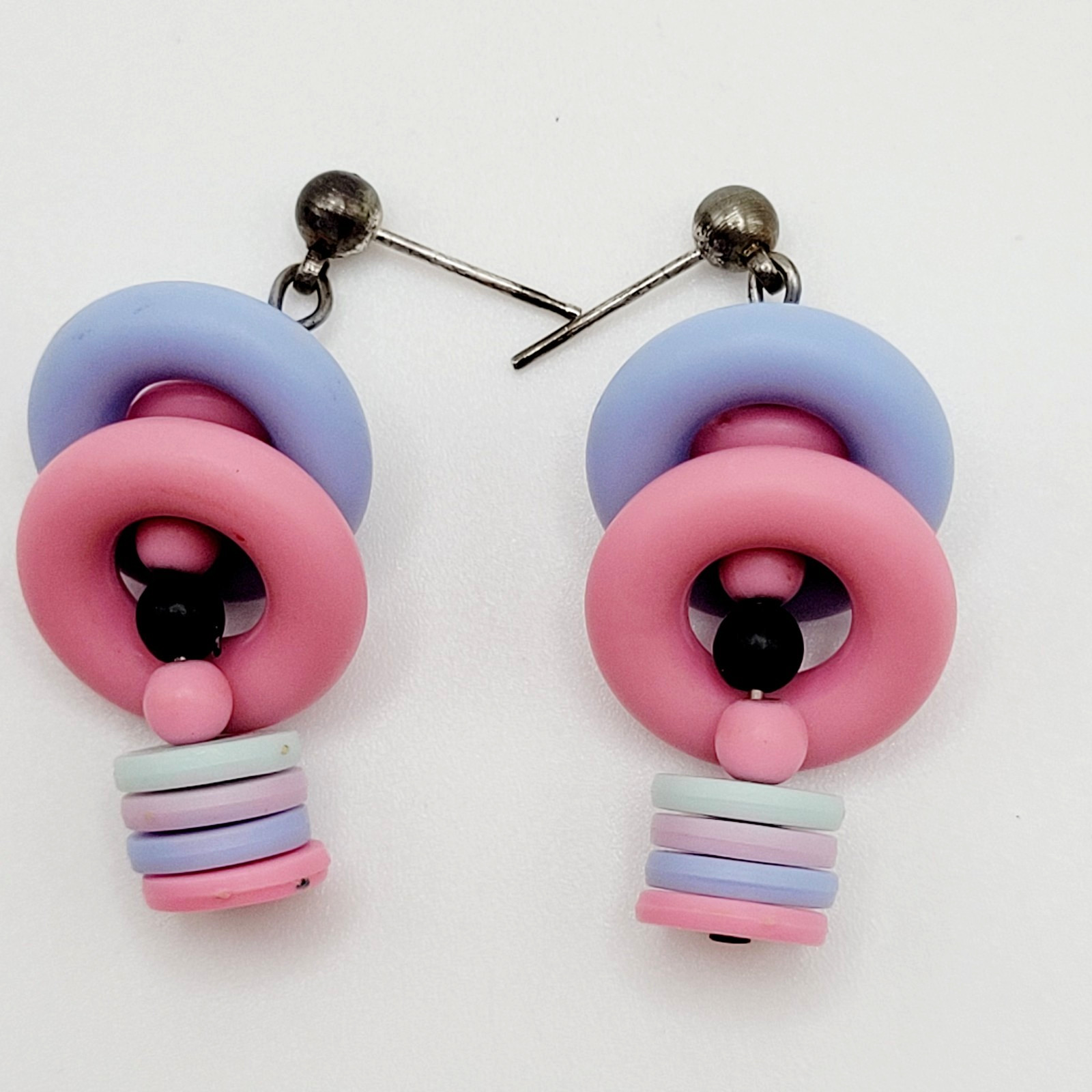 Artisan Donut and Disc Polymer Clay Pastel Colors Modern Pierced Dangle Earrings