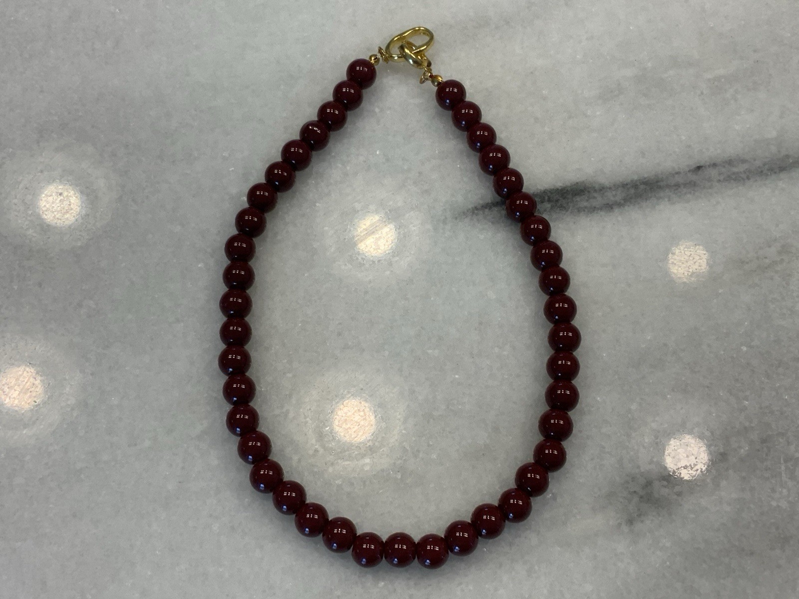 Red Glass Beaded Ball/Bead Necklace with Lobster Clasp, Round Beads