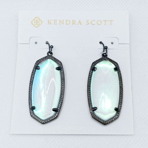 New Kendra Scott Elle Gunmetal black Drop Earrings In Dichroic Glass