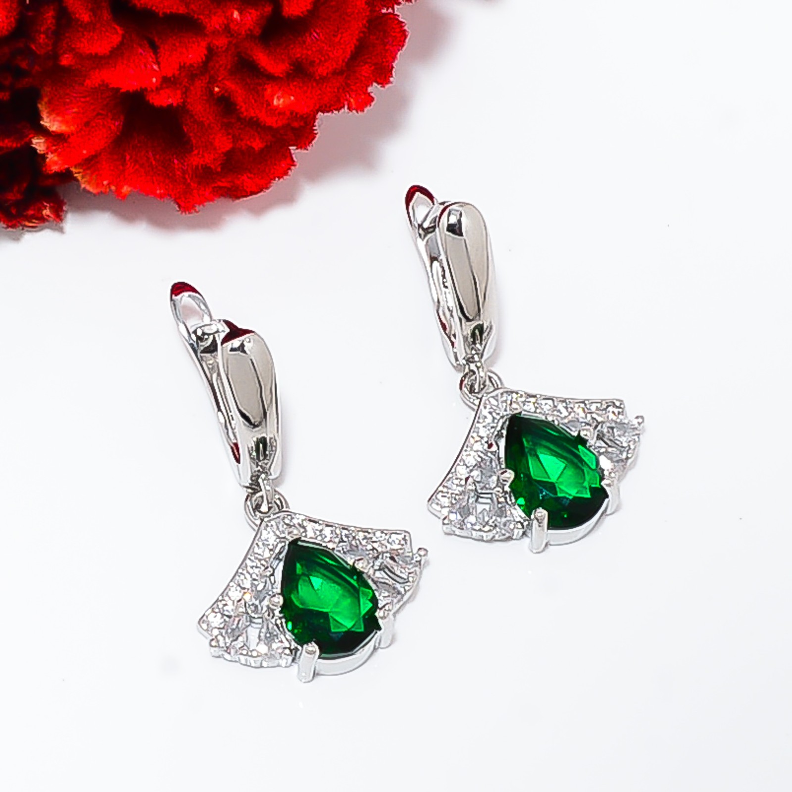 Chrome Diopside & Cz 925 Sterling Silver Earring 1.10″ E14563