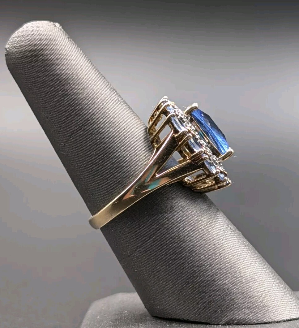 Ross Simons 14k Gold Plated Sterling 925 Simulated Tanzanite Iolite CZ Halo Ring