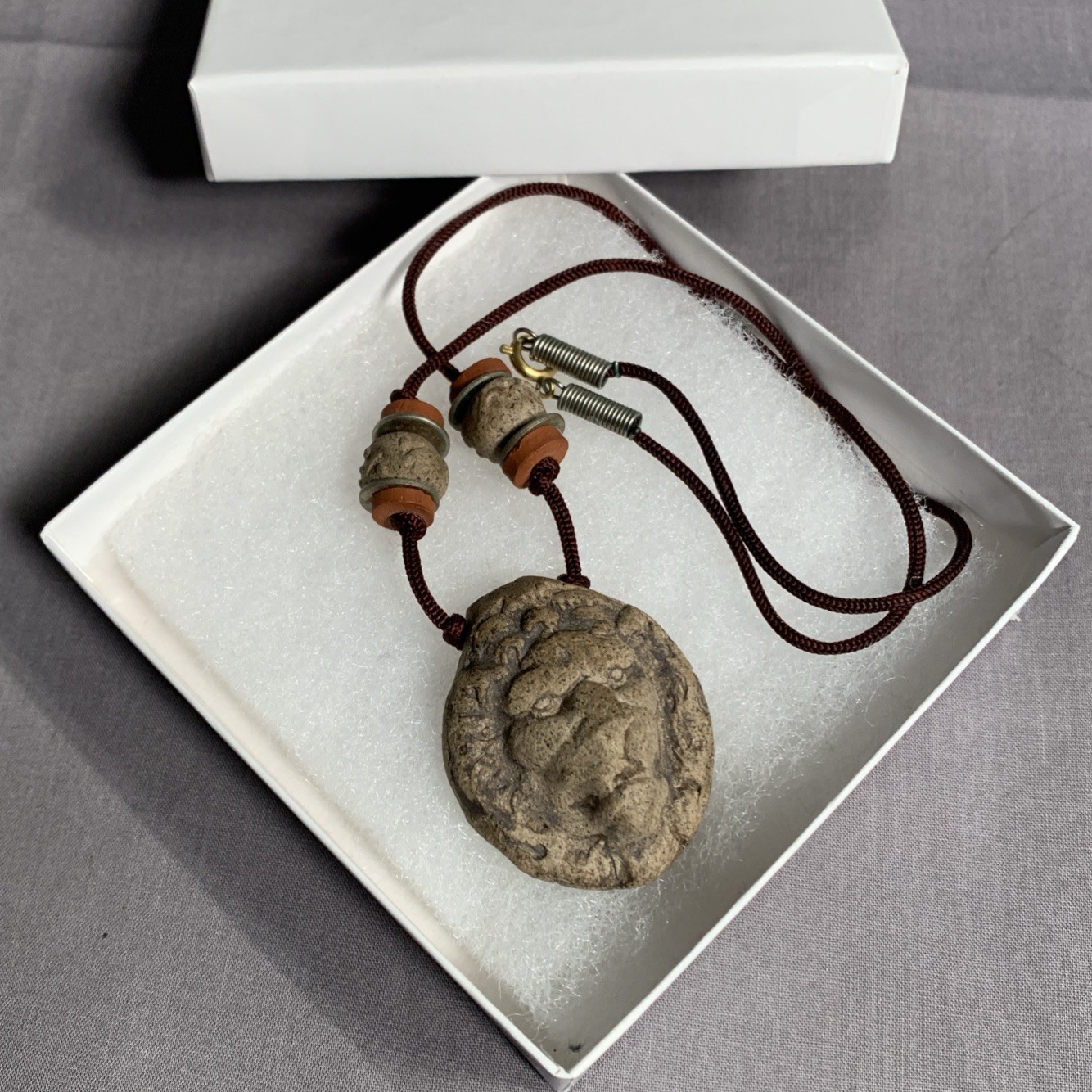 Leo Lion Head Pendant Necklace Cord Ceramic Statement Charm Hippie Astrology