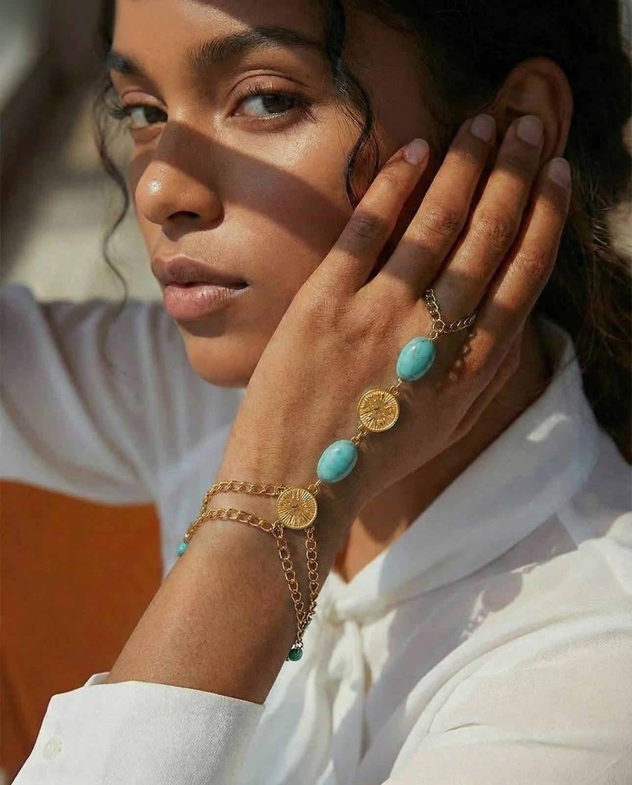 Boho Turquoise Bracelet 14K Gold Plated Adjustable Stackable Jewelry Gift