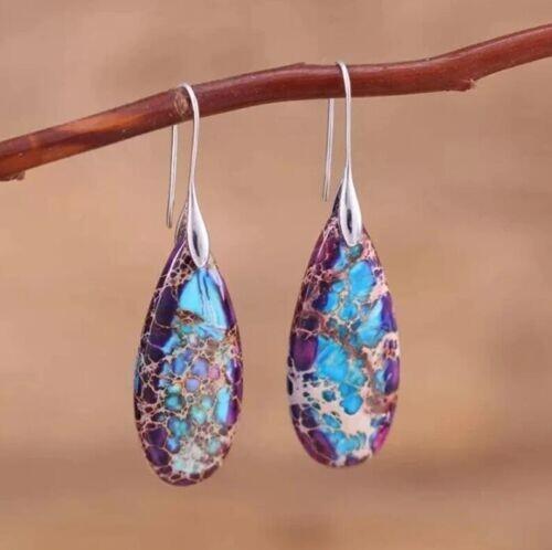 Purple Sea Sediment Jasper Dangle Earrings Natural Stone Teardrop Earrings