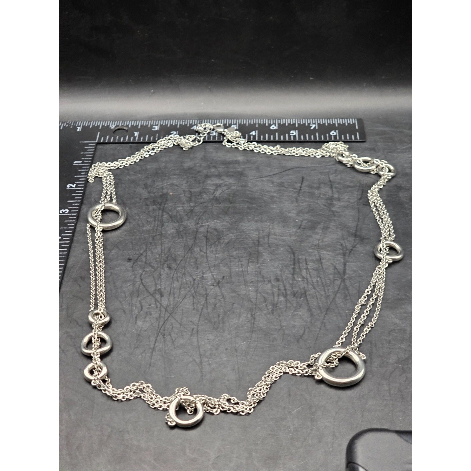 Lia Sophia Silver Tone Multi Chain Circle Western Boho Long Necklace 34 in