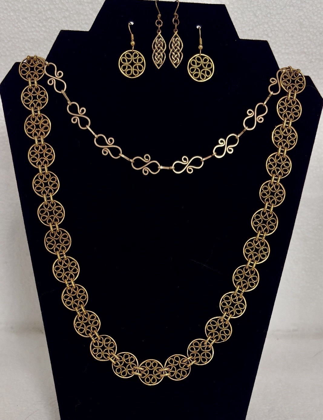 Renaissance Fair-Themed Bronze Necklaces and Matching Earrings
