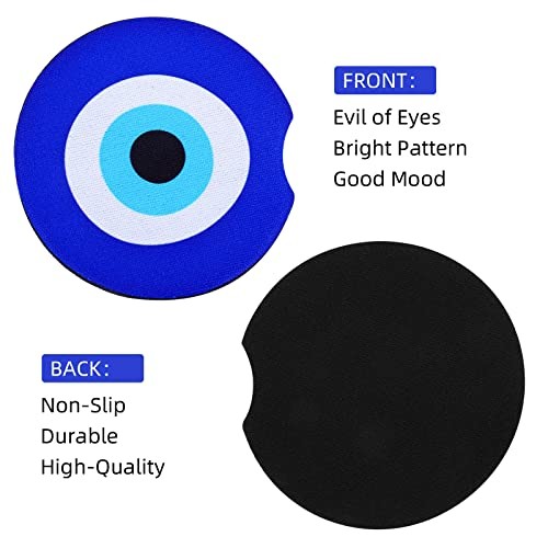 Giantree Car Cup Coaster – 2 Pack – Blue Evil Eye – Universal Non – Non-Slip