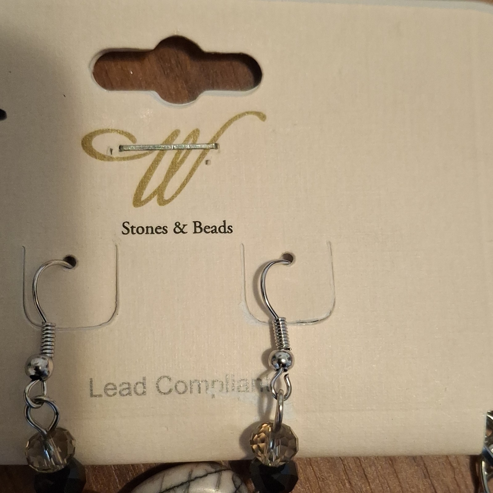 Vintage Stones & Beads Crystal Necklace & Earrings Set Gray Brown Lead Compliant