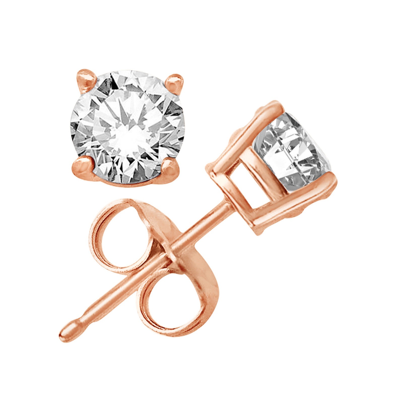 Solid Sterling Silver Basket Set CZ Stud Earrings ROUND CUBIC ZERCONIA 3 COLORS