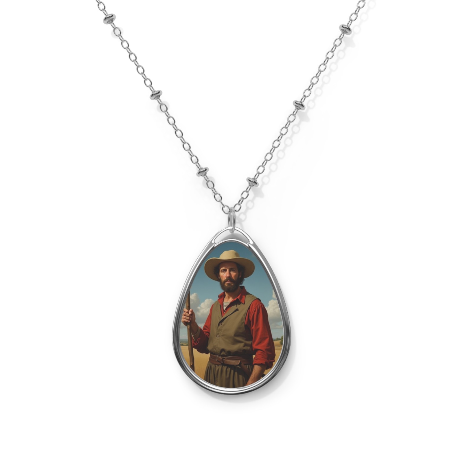 Saint Isidore The Farmer, Oval Pendant Necklace, Christian Gift