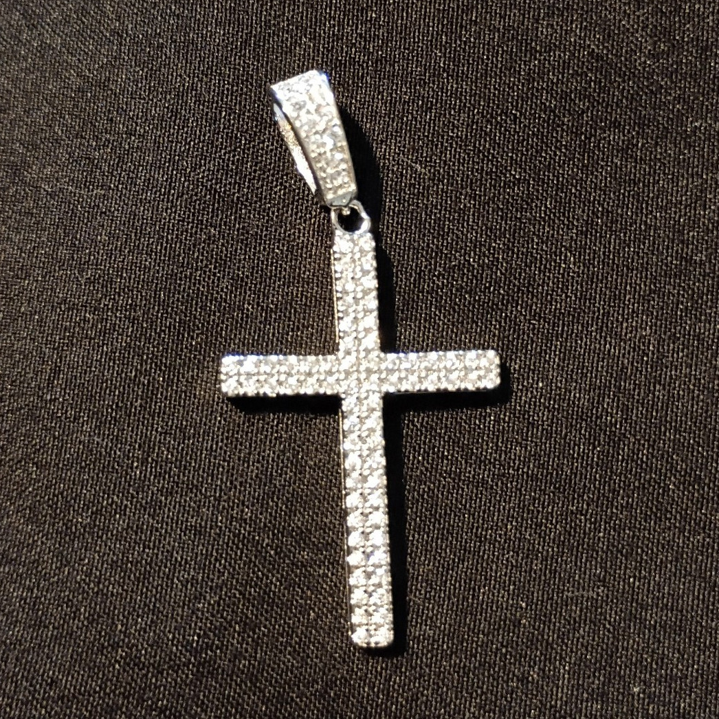925 Sterling Silver Religious Cross Pendant w/ zirconia