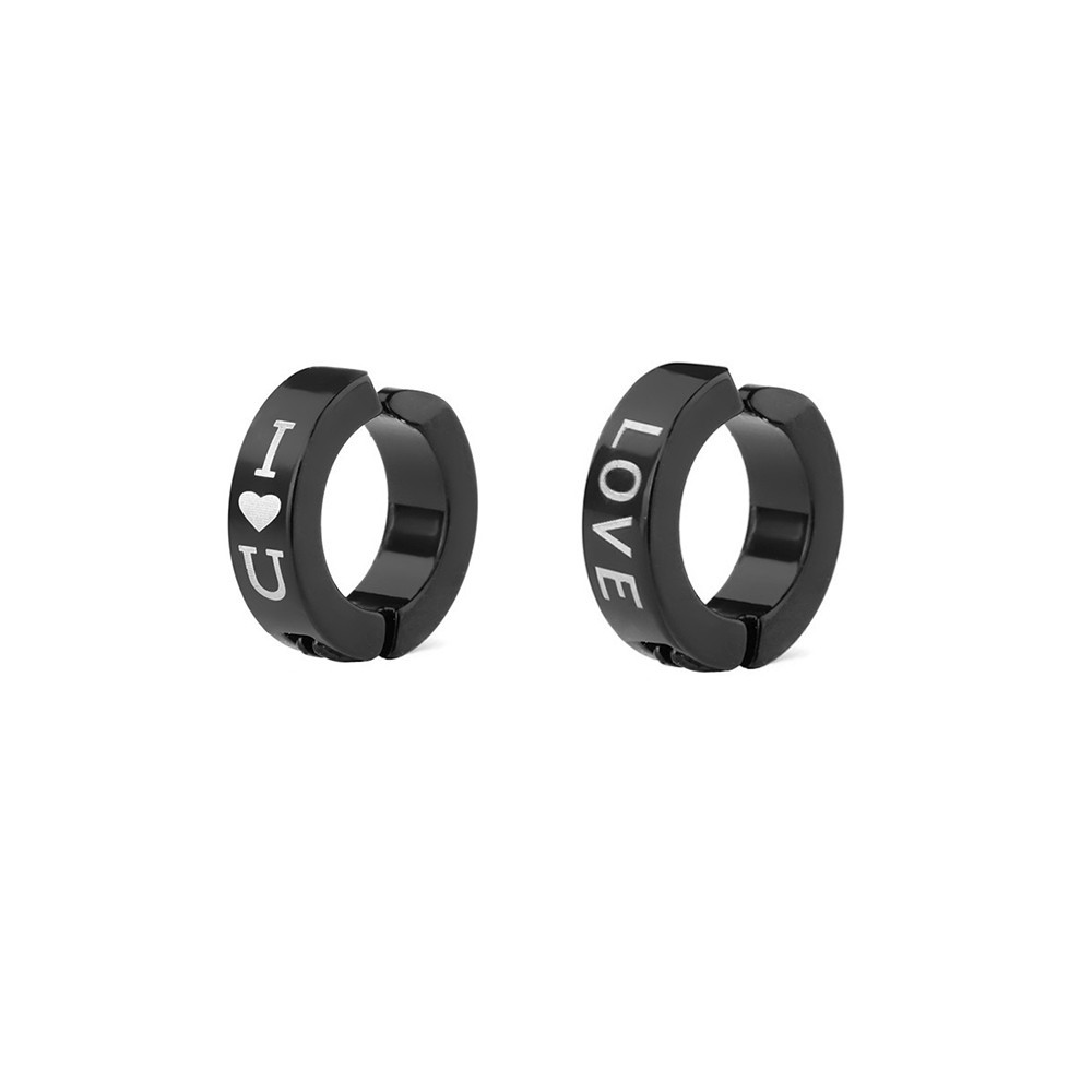 1Pair Ear Cuff No Piercing Hoop Earrings I Love You Couple Clip On Stud Black