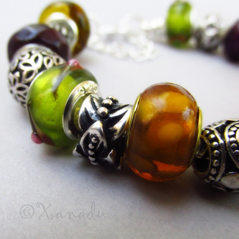 Autumn Leaves European Charm Bracelet With Silver Pine Cone Charm Pendant