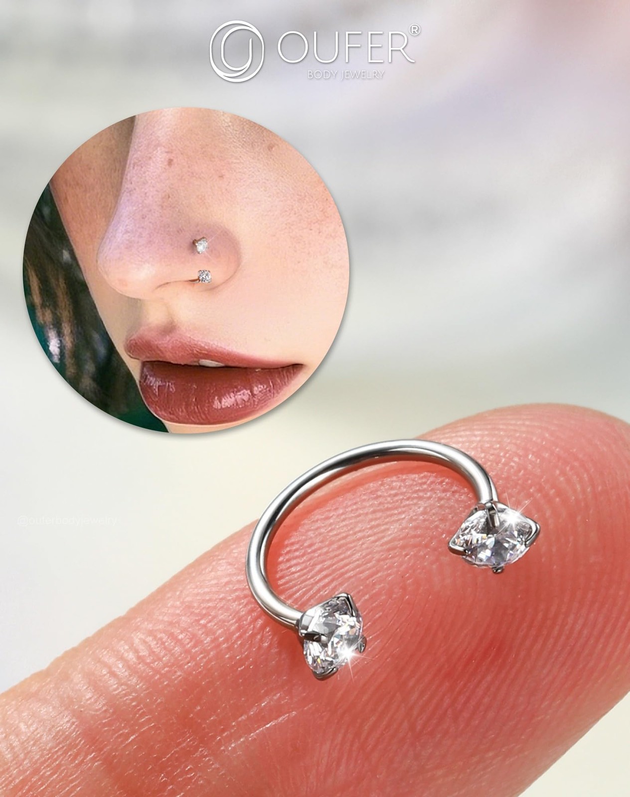 OUFER 18G Horseshoe Nose Rings Studs, 316L Surgical Steel 20g 8mm, Silver