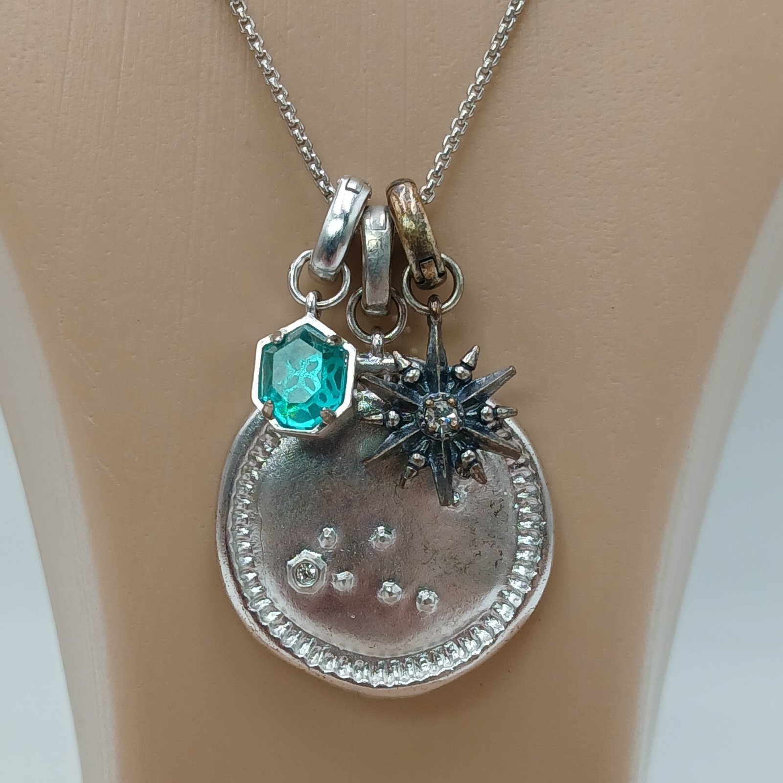 Kendra Scott Capricorn Necklace 28in Slide Silver Tone Zodiac Medallion Blue Gem