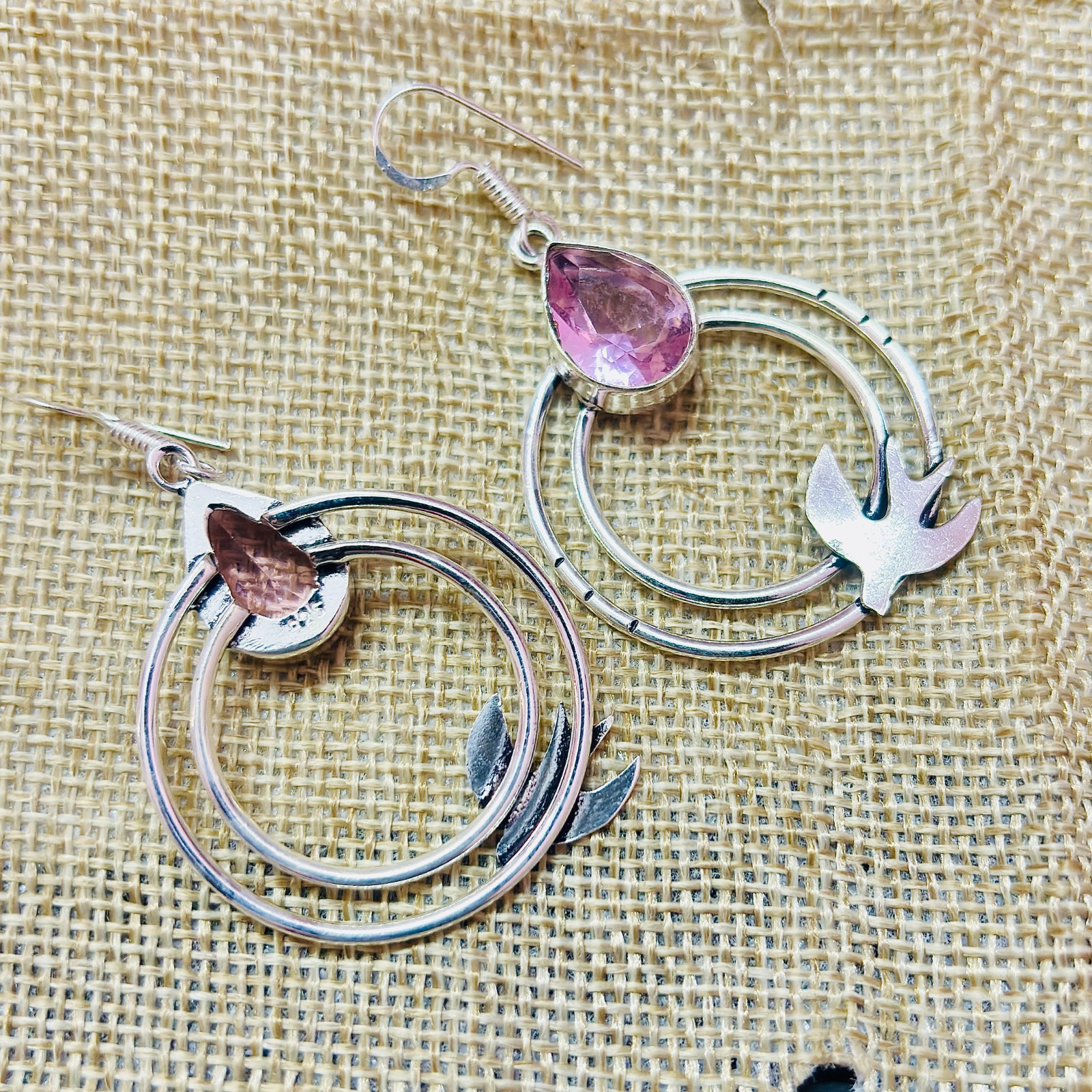 Pink Kunzite Gemstone 925 Sterling Silver Handmade Ethnic Jewelry Earrings 1.80″