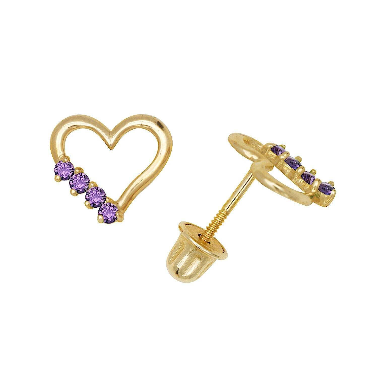 14K Yellow & White Gold Elegant Heart Shaped CZ Stud Earrings for Women