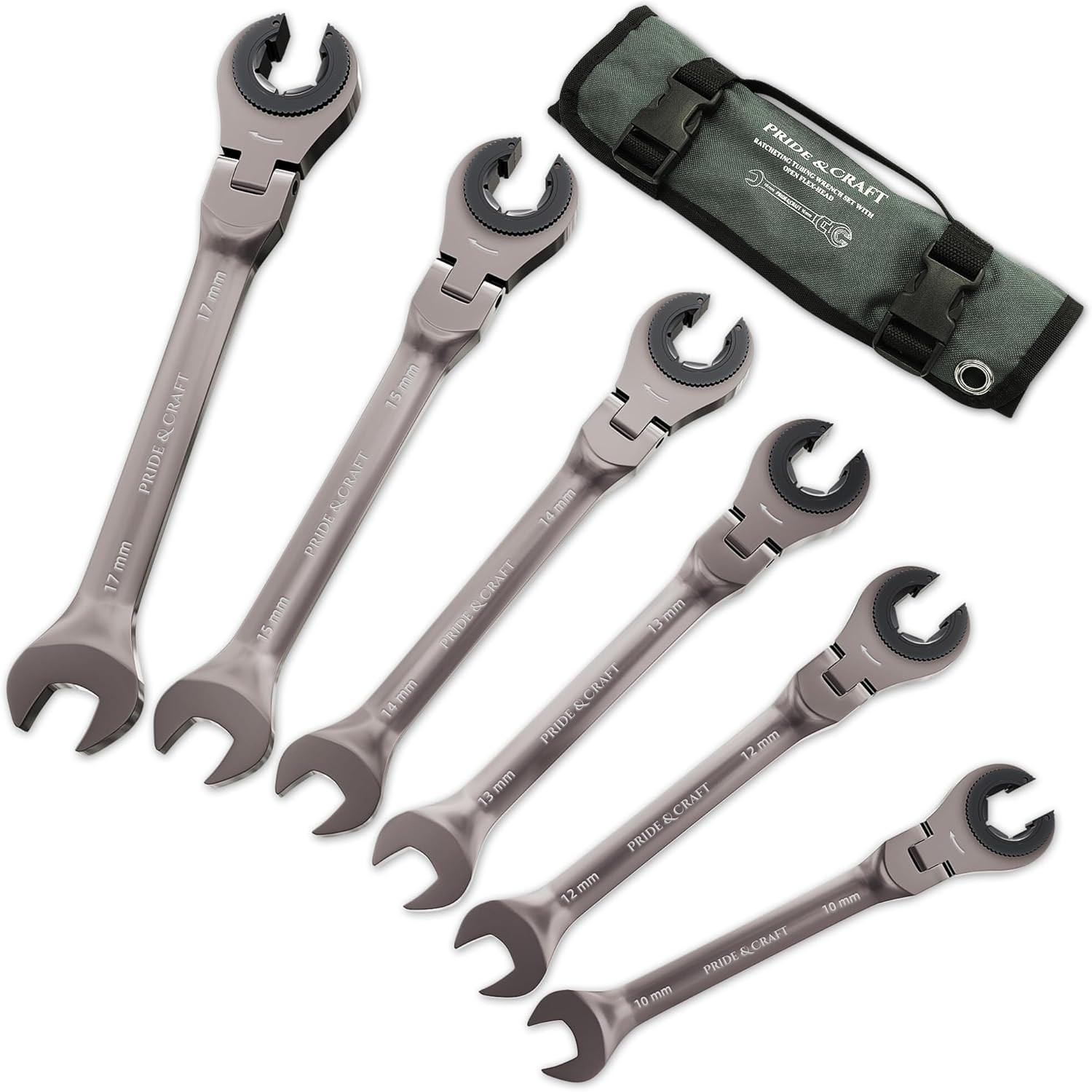 6-Piece Flex-Head Ratcheting Wrench Set, Metric 10-17Mm Tubing Wrench Set, CR-V