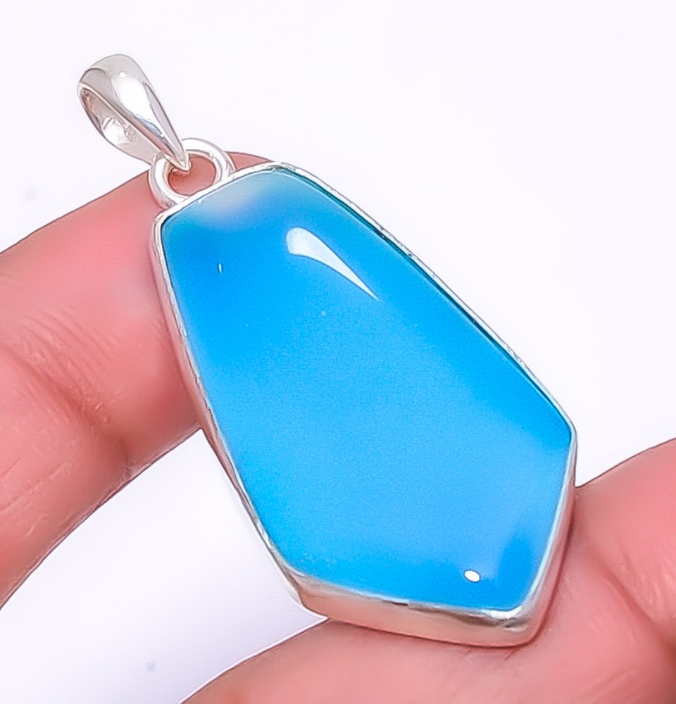 Chalcedony – Brazil Handmade 925 Silver Plated Pendant 1.95″ P1425-57