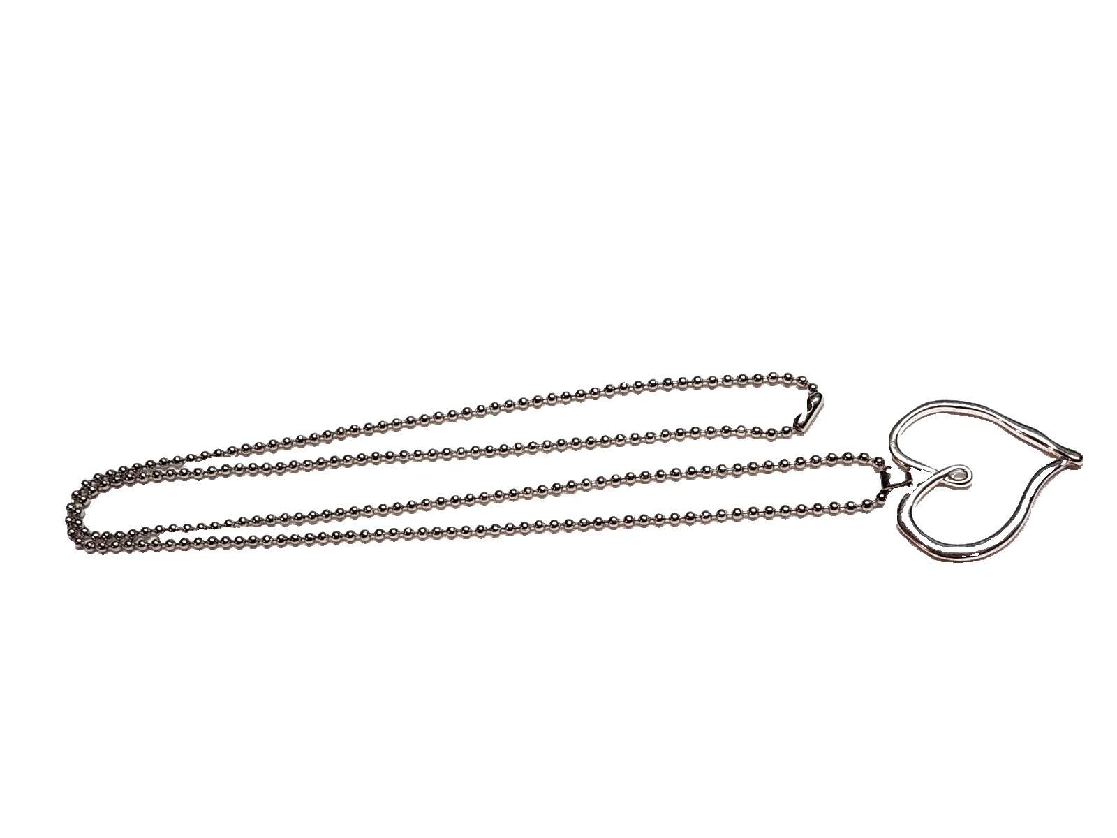 Wavy Abstract Open Heart Pendant Necklace Silver Tone 28″ Ball Bead Love Retro