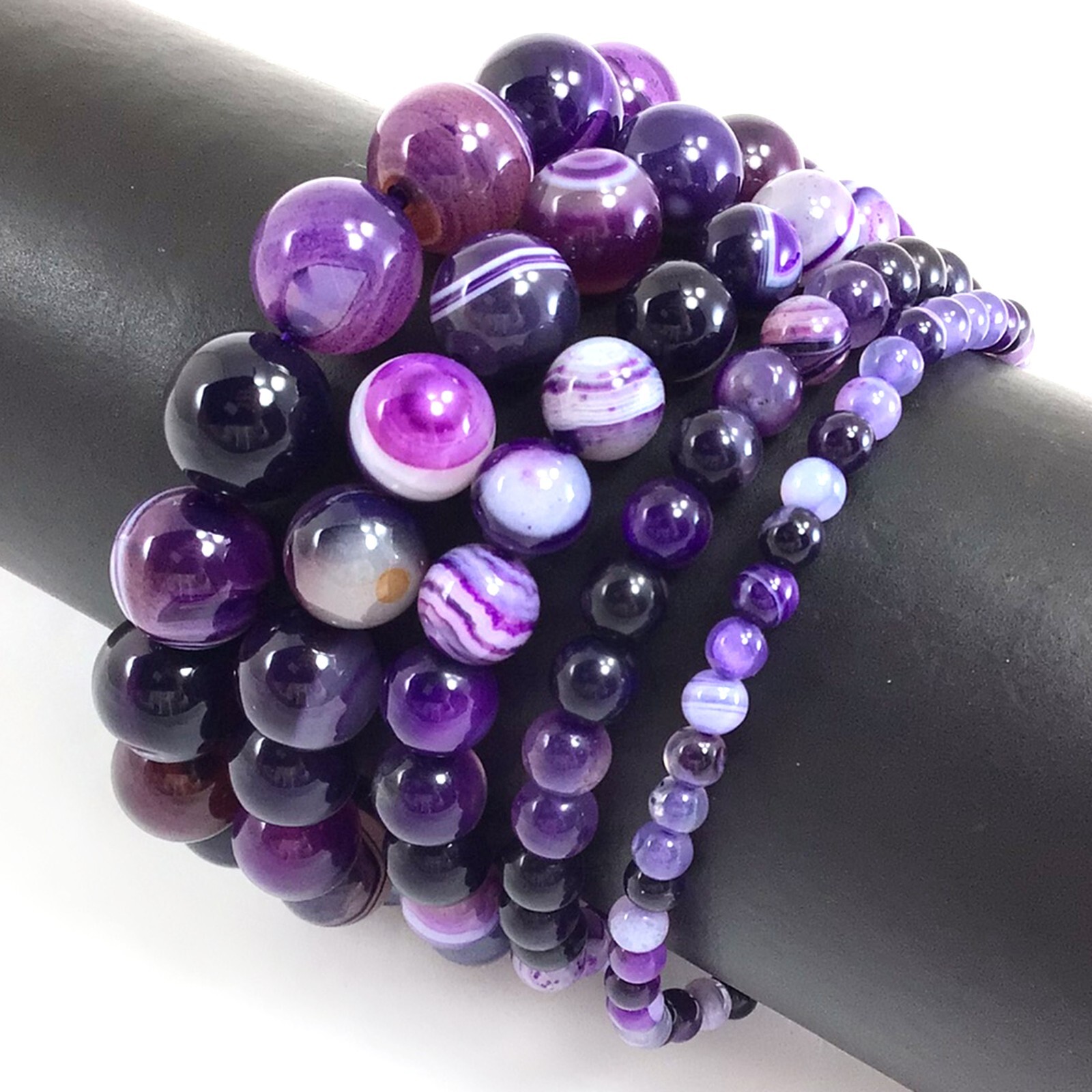Handmade Natural Purple Stripe Agate Stretch Bracelet Beaded 4mm 6mm 8mm 10mm 12