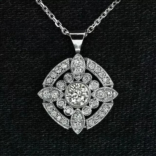 Round Simulated Diamond Women’s Stunning Fancy Pendant In 14k White Gold Plated