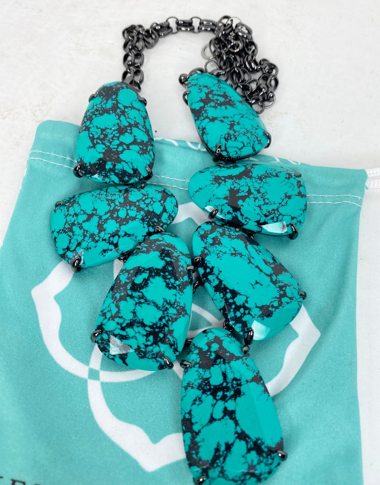 Kendra Scott Harlow Statement Necklace Variegated Turquoise Magnesite gunmetal