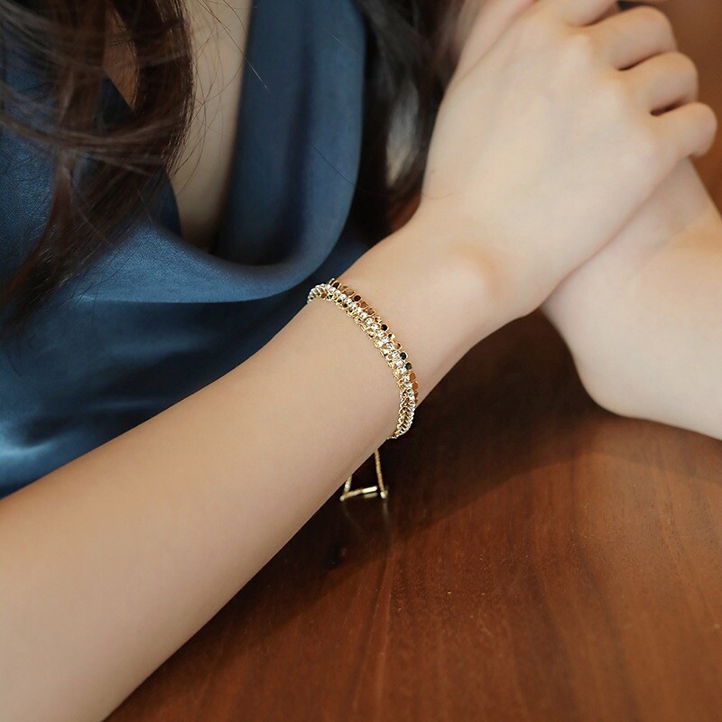 18K Gold Plated Adjustable Crystal Metal Sequin Charm Bracelet for Women Gifts