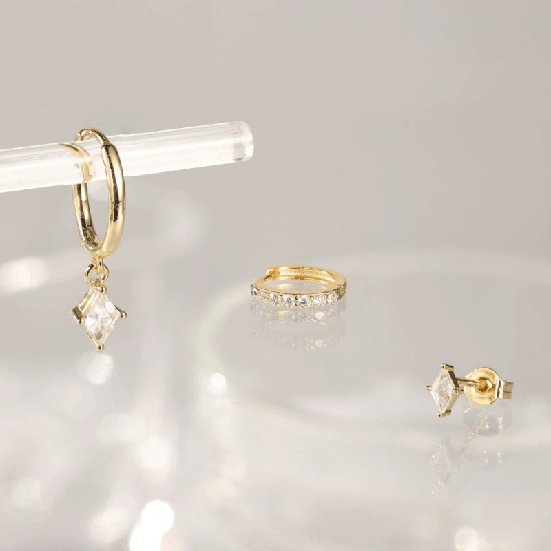 3pcs Women’s Fashion Earring Rhombus Inlaid Rhinestones Pendant Ear Buckle