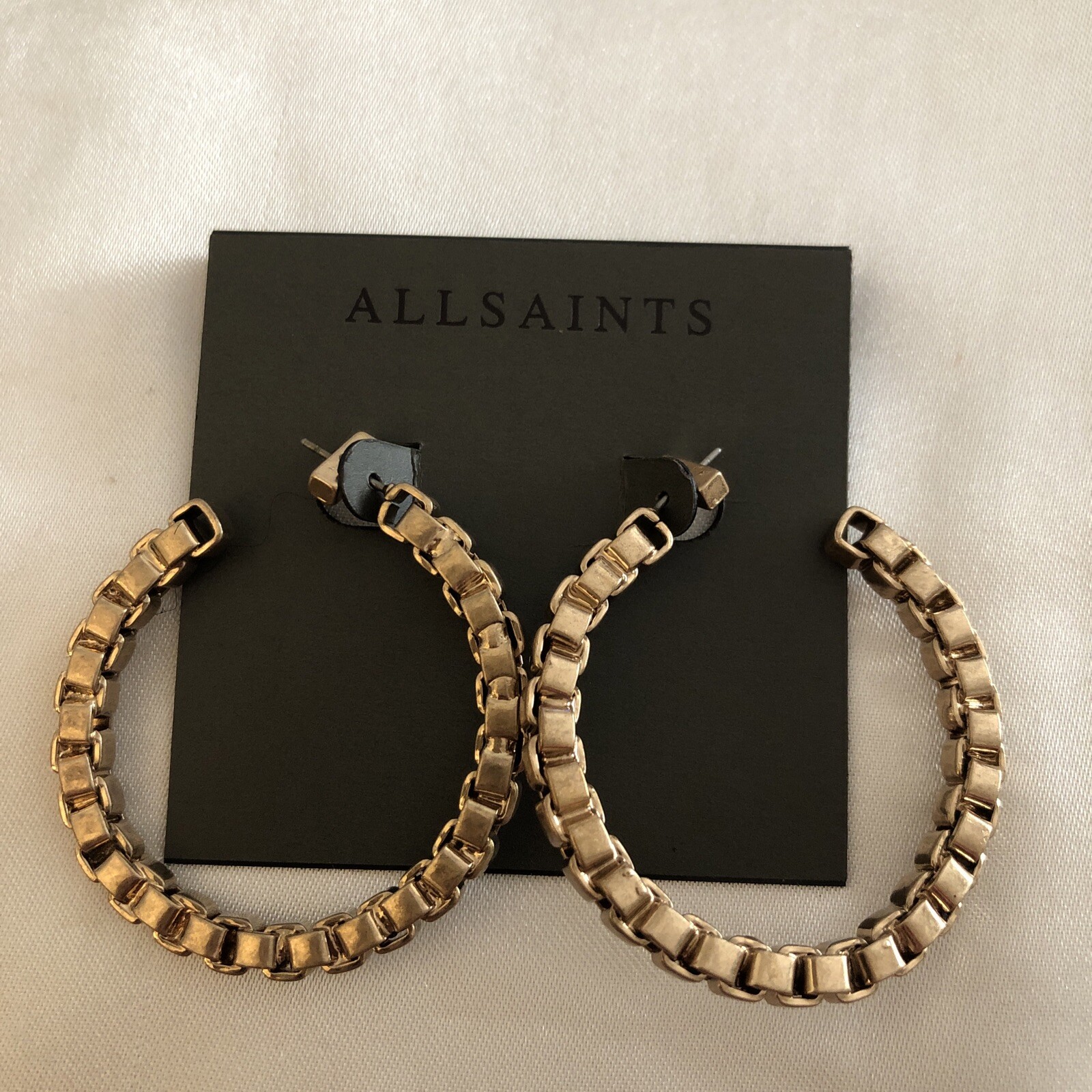 All Saints Gold Tone Large Chain C-Shaped Hoop Earrings NWT