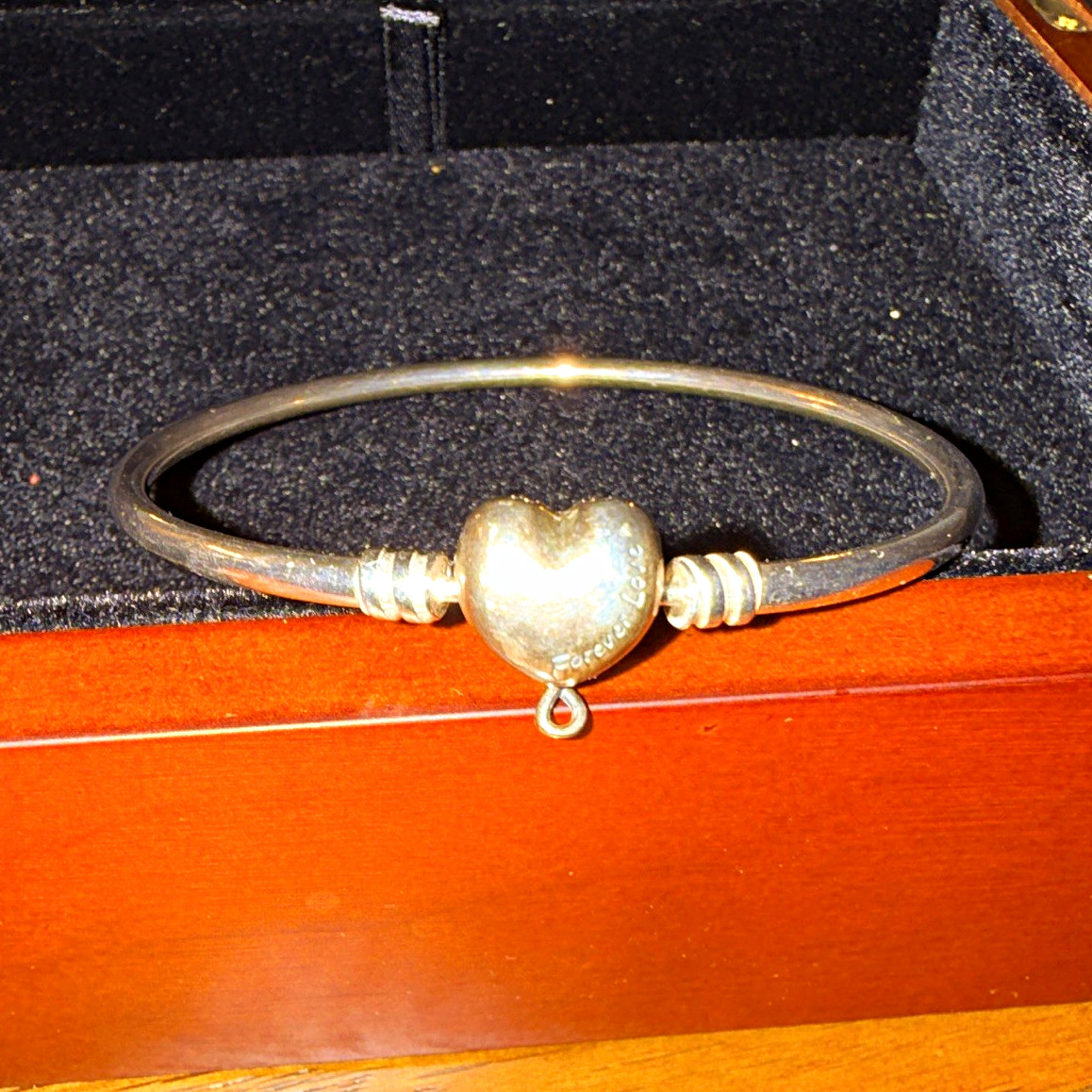 Authentic Pandora Sterling Silver Moments Heart Clasp Bangle Bracelet S925 ALE