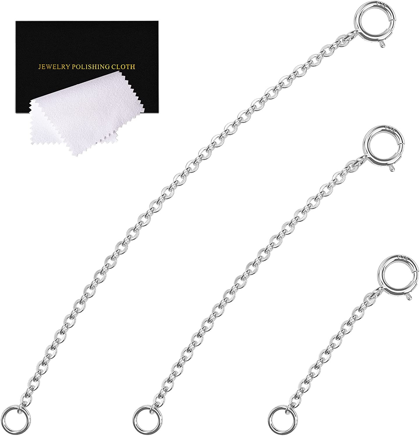 3 Pcs 925 Sterling Silver Necklace Extender Silver Chain Extenders for Necklaces