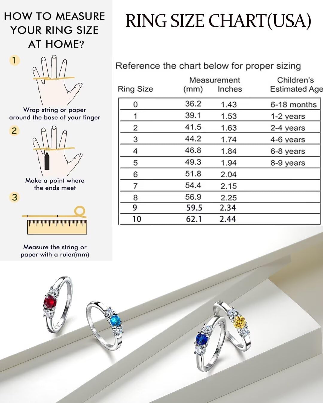 Kids Rings for Teen Girls Birthstone Rings Size 1 2 3 4 Birthday Gifts Stainl…
