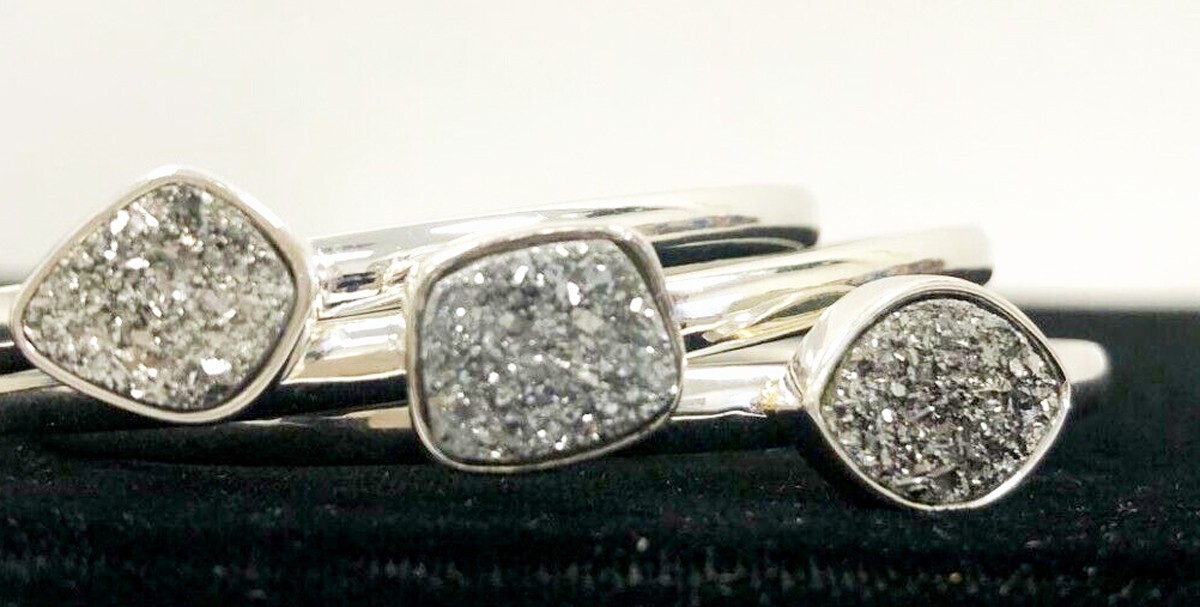 Christine Darren Drusy Quartz Goldtone Multi Cut DRUZY Bangle Bracelet Set