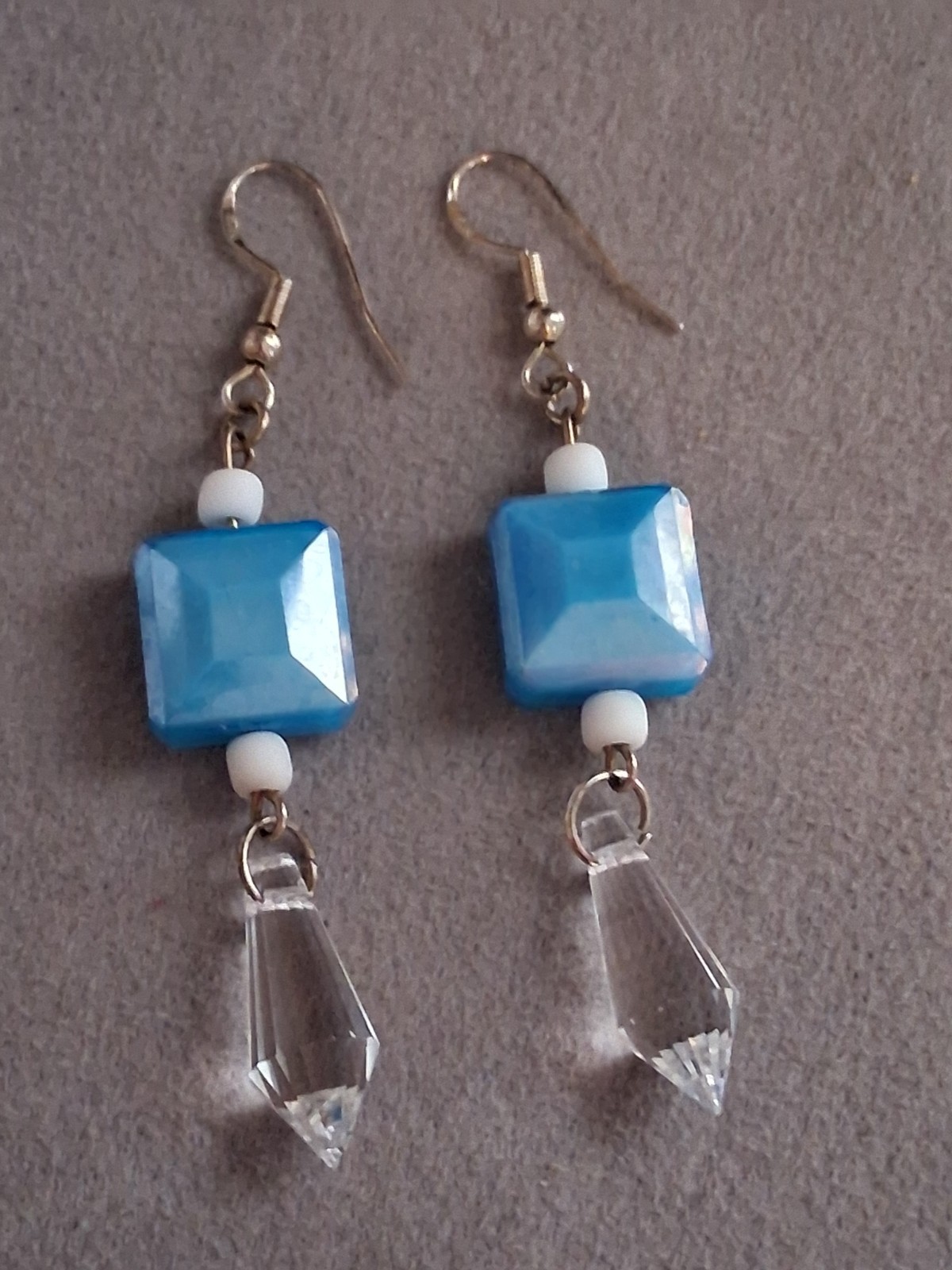 Aqua blue faceted crystal multi bead dangle drop earrings