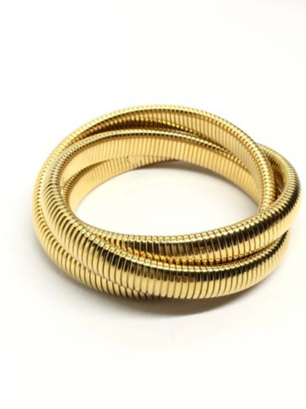GOLD TONE BRACELET Tubogas Omega Coiled Wrap Ribbed Flexible Statement