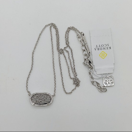 New Kendra Scott Elisa Pendant Silver Necklace In Platinum Drusy