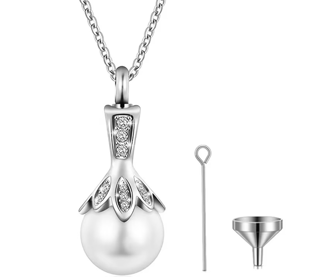 Cremation Jewelry Cylinder Pearl Urn Necklace Pendant for Ashes Stainless Steel