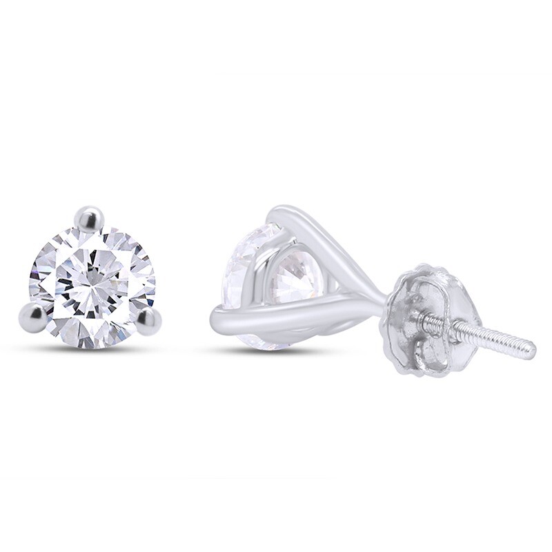 1 Cttw Solitaire Martini Studs Earrings Simulated Diamond Real 10K White Gold