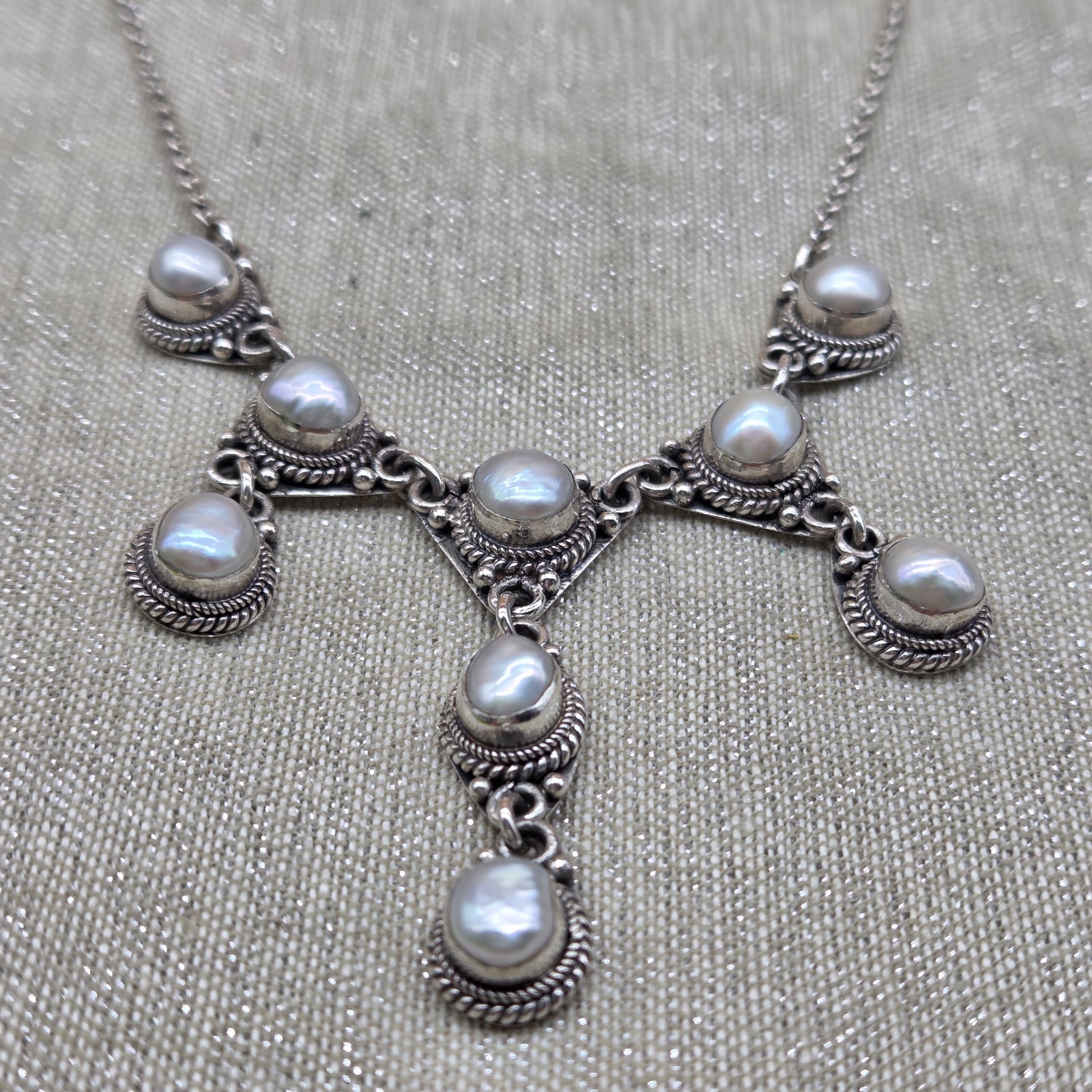 SA Suarti Bali Sterling Silver 925 Genuine Pearl Romantic Bib Style Necklace