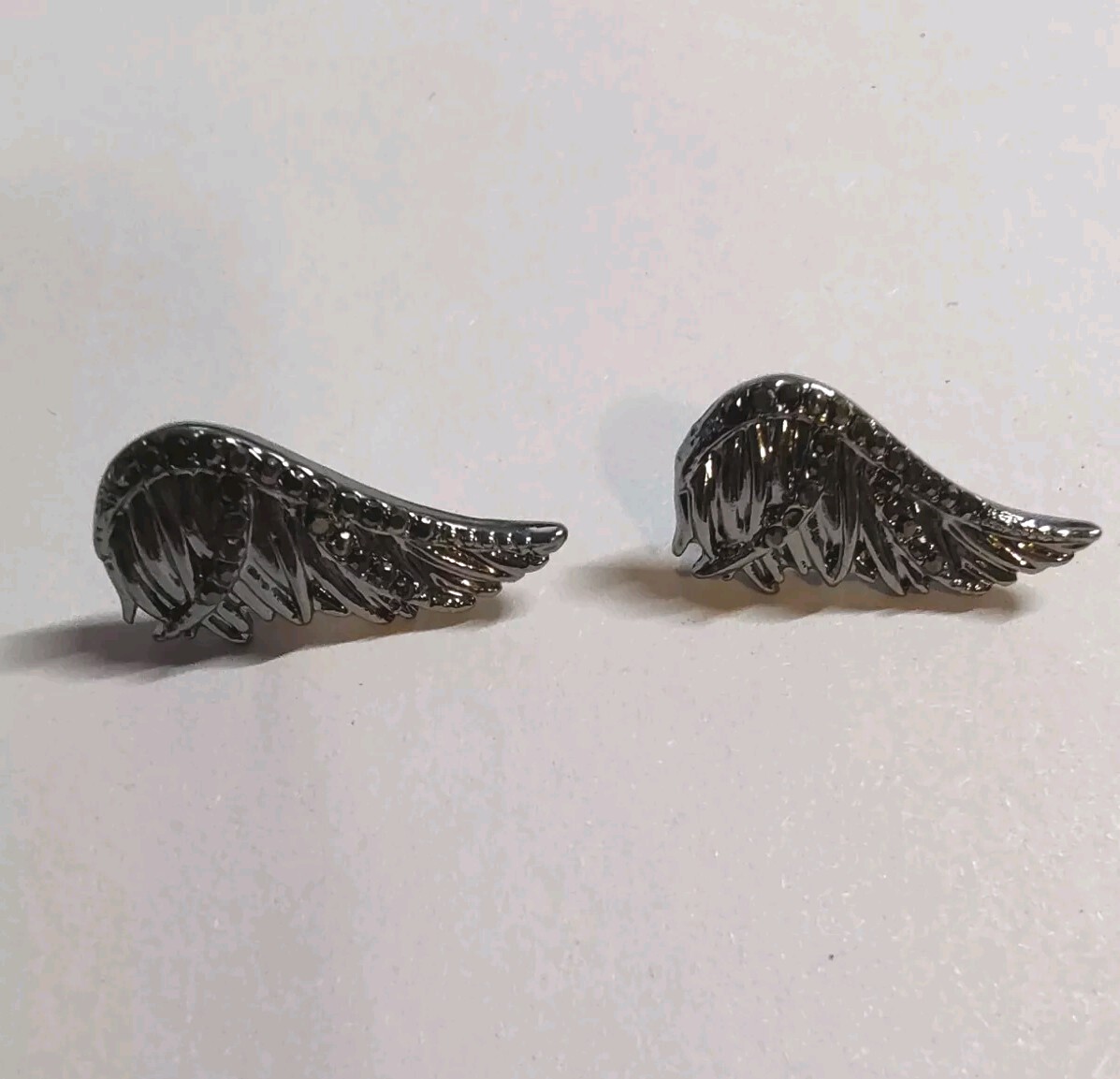 Gold Star, Gray Angel Wings & Black Stone Stud Earrings Set