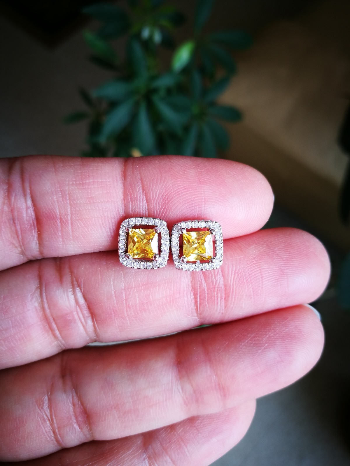2 Ct Womens Mens Halo Earrings 14K Gold Plated Silver Yellow Simulated Diamond