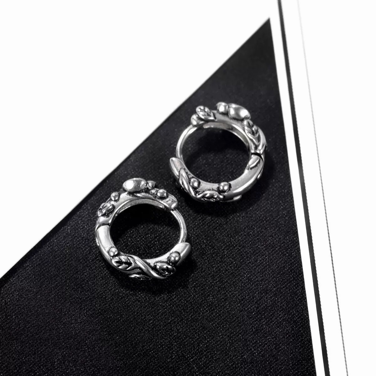 10mm Vintage Rose Huggie Hoop Earrings 925 Silver Floral Lobe & Cartilage 458