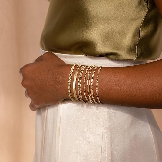 Gold Bracelets for Women Waterproof, 14K Real Gold Jewelry Sets for Wome