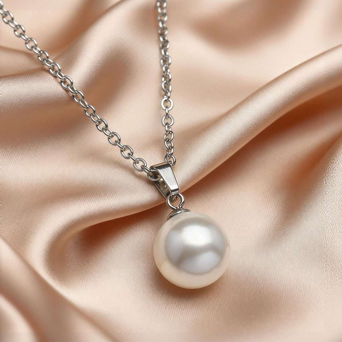 925 Sterling Silver Natural South Sea Shell Pearl CZ Pendant Necklace + Box Gift