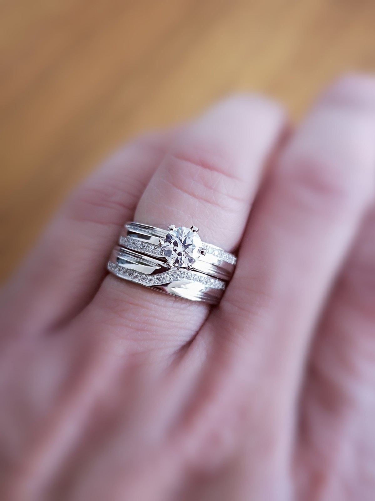 Engagement Ring and Wedding Band Set 14K Gold Plated White Simulated Diamond