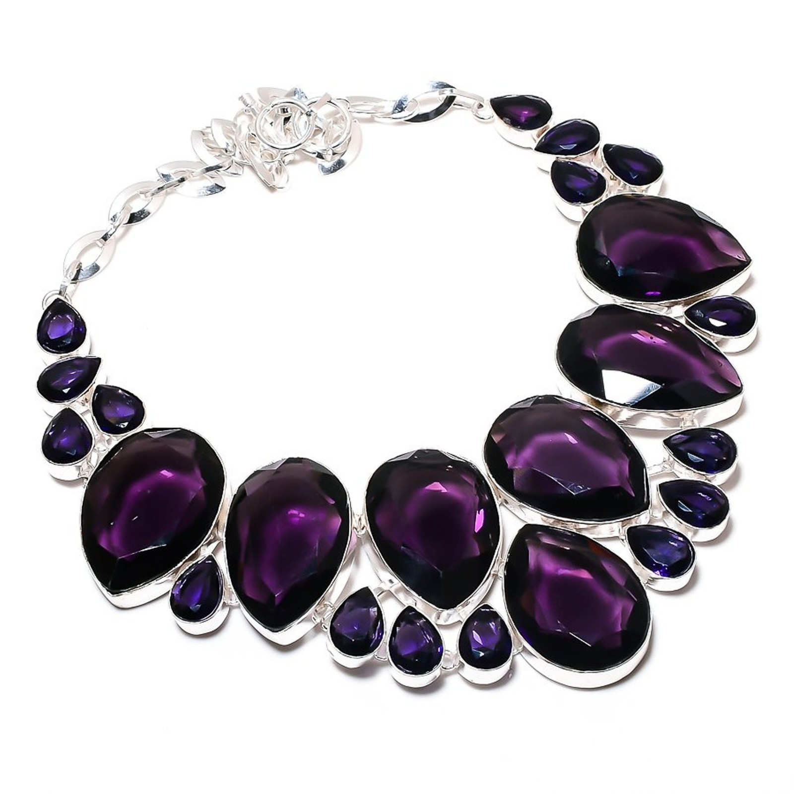 African Amethyst Gemstone Necklace Handmade Adjustable Chain Amazing Jewelry 18″