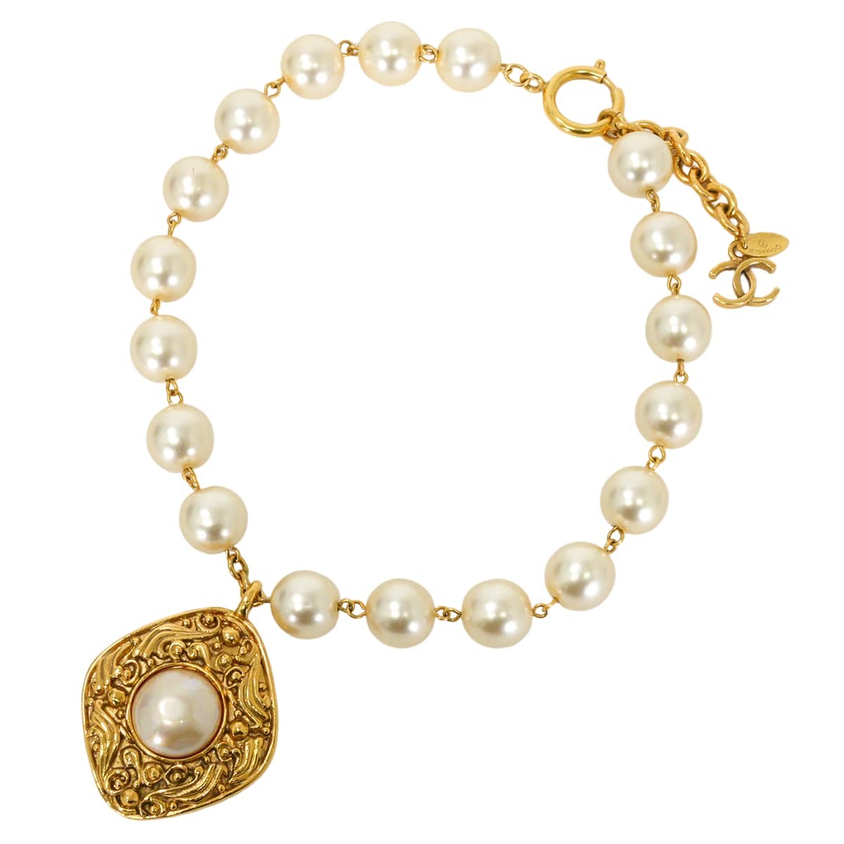 [Pre-loved] CHANEL Pearl COCO Mark Vintage Gold Gold HW necklace[USED SA][Au…