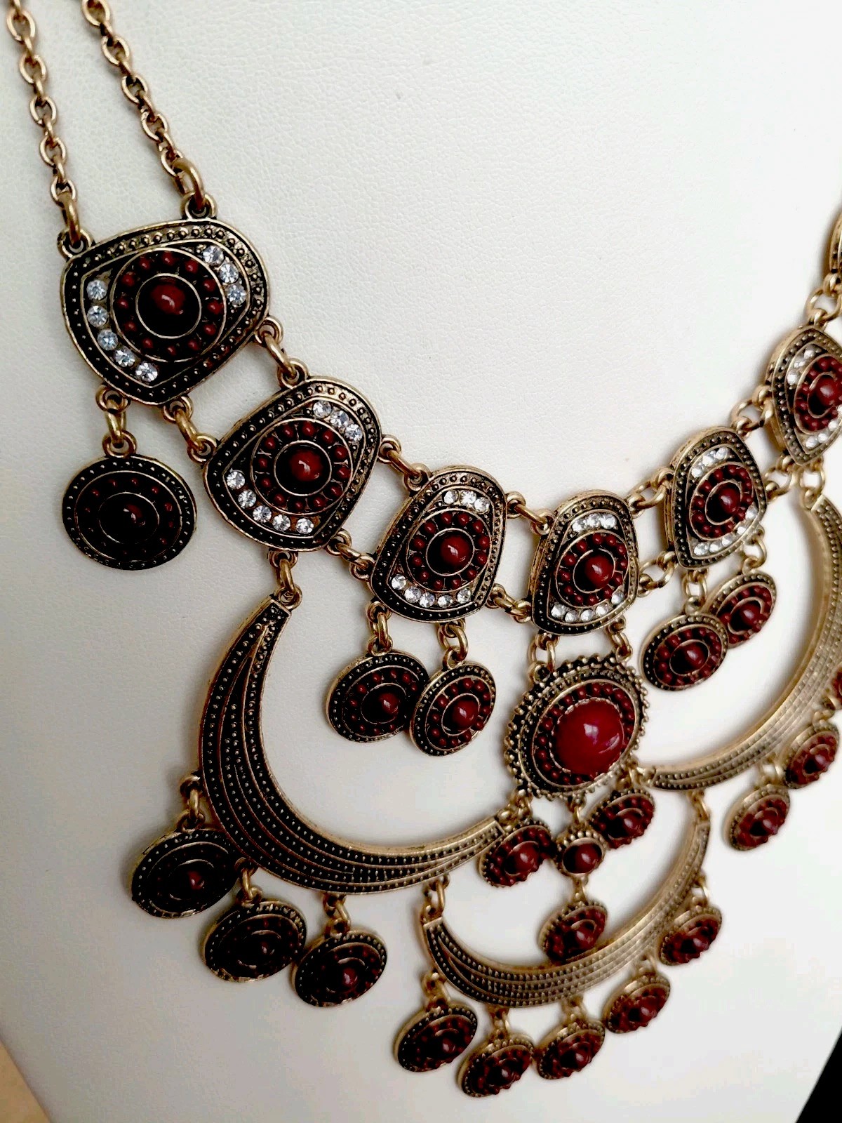 Bohemian Style Statement Necklace_ Gold Tone _ Very Good Used Condition