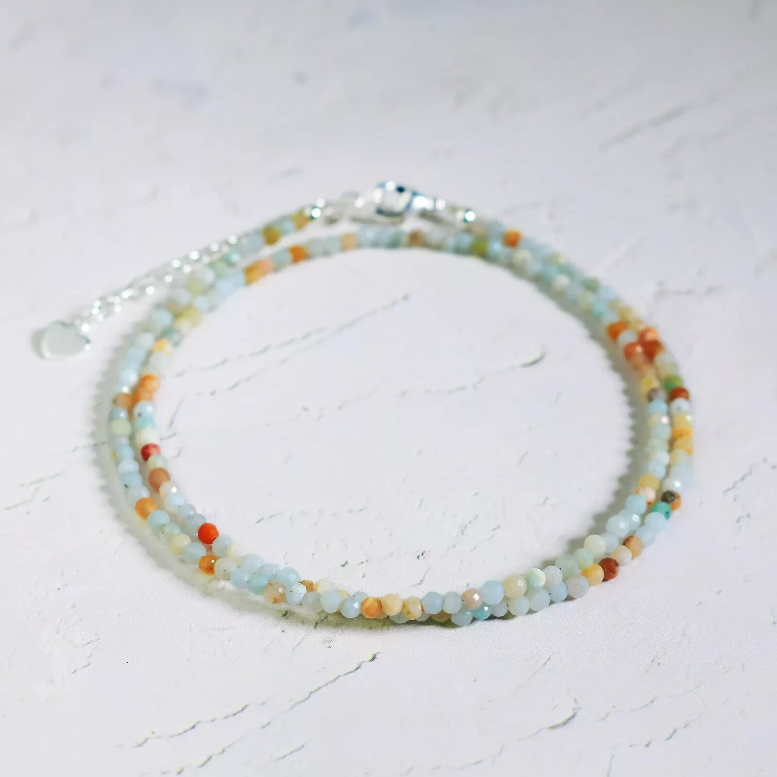 Natural Amazonite 2mm Beads Choker Healing Crystal Dainty Women Necklace Gift